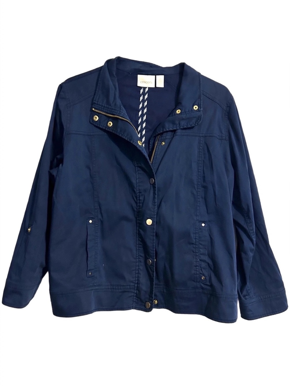 Chico's Navy Utility Jacket - Women's Lightweight Coat - Chico's Size 2 (Medium)